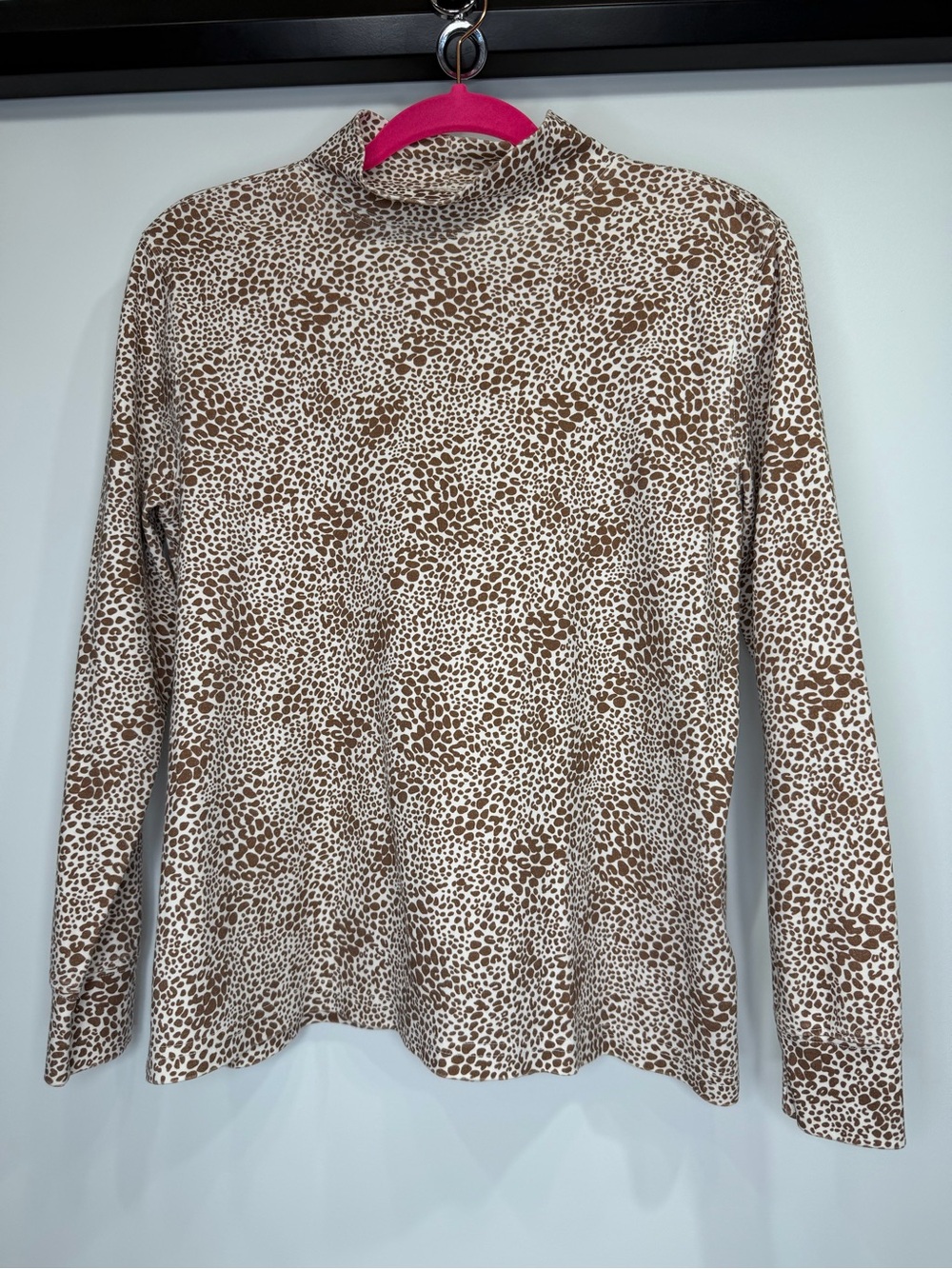 Lands’ End Brown & Cream Leopard Print Mock Neck Top - Picture 2 of 9